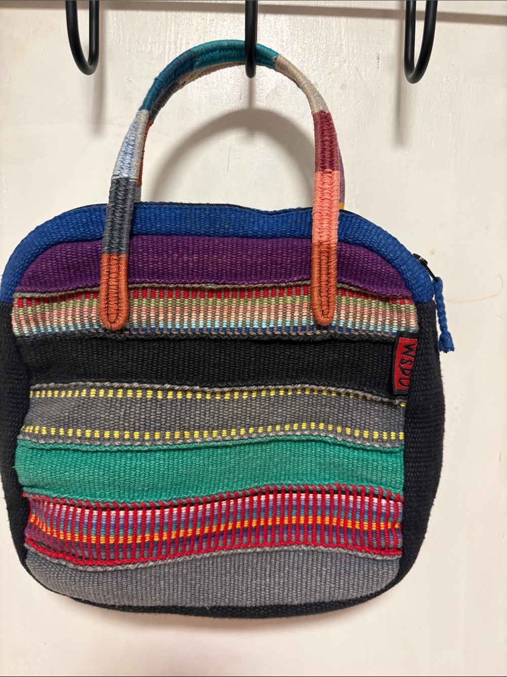 WSDO Napel Langenlook Multicolor Striped Knit Weave Tote Bag - Black 8x8x2 1/2